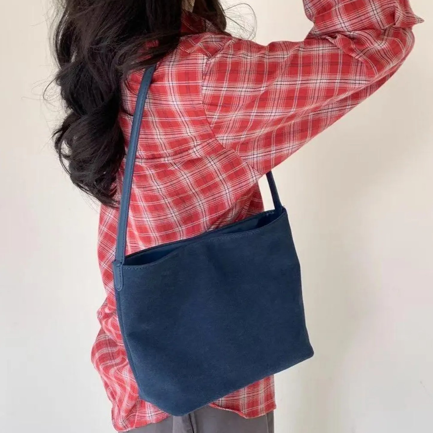 Matte Fuzzy Compact Hobo Pouch With Slim Integrated Shoulder Loop, Relaxed Sloped Silhouette And Open Top Entry Design